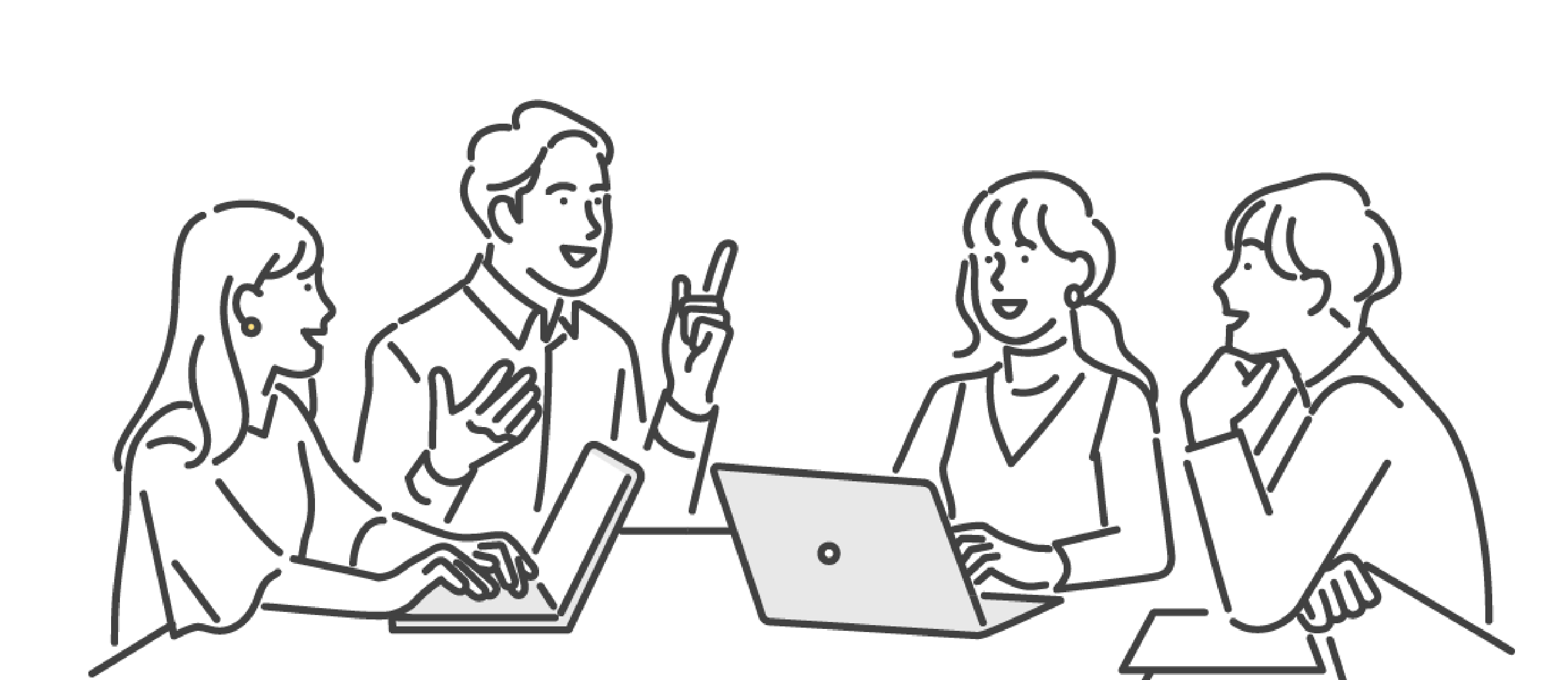 社員が笑顔でディスカッションしているイラスト