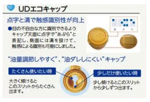 家庭用油脂商品のキャップに「UDエコキャップ」を採用しました。