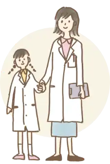 白衣を着た女性と女の子のイラスト画像