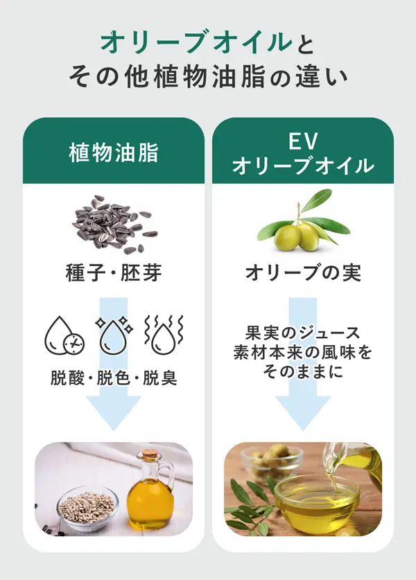 オリーブオイルとその他植物油脂の違い