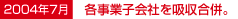 2004年7月 各事業子会社を吸収合併。