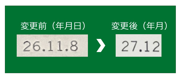 賞味期限表示の変更(年月日 → 年月)に伴う比較画像(例)