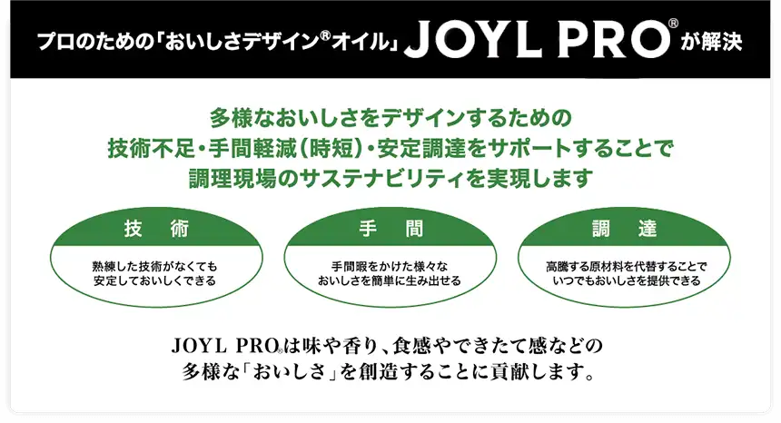 プロのための「おいしさデザイン®︎オイル」JOYL　PRO®︎が解決の画像