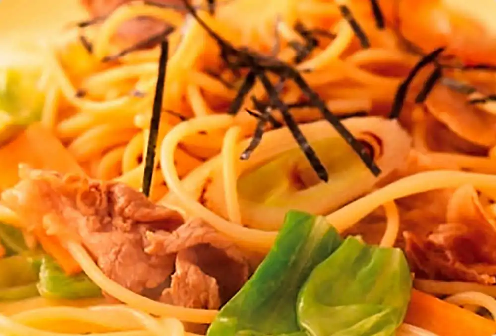 長ねぎと豚肉の和風スパゲッティ