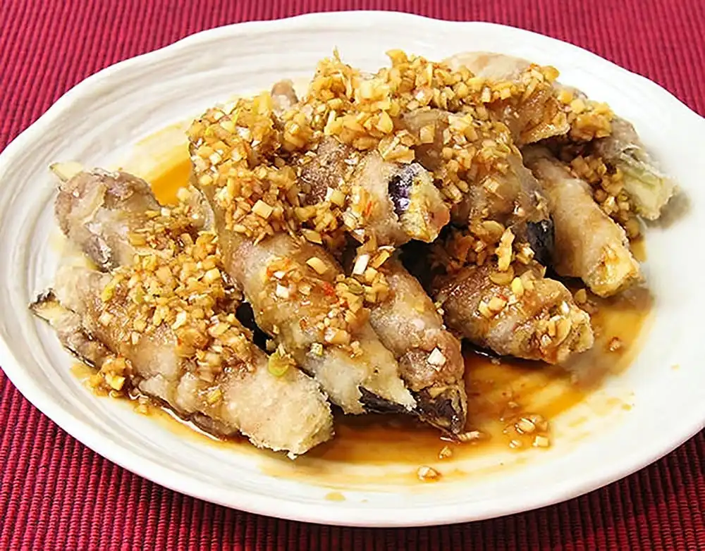 なすの豚肉巻き揚げ ねぎダレがけ