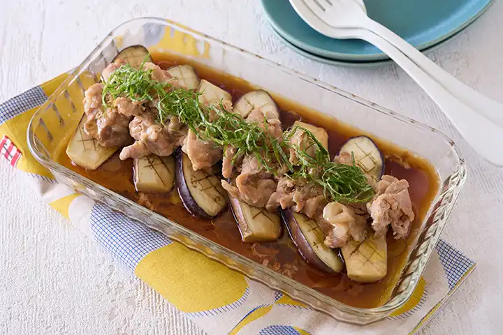 なすと豚肉の甘辛レンチンおかず